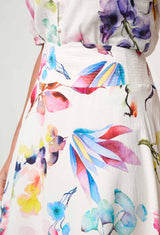 PANDOREA VISCOSE DOBBY STITCH DETAIL YOKE SKIRT in exclusive print, Plume Blossom from Once Was