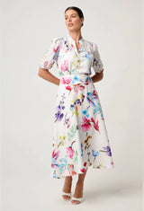 PANDOREA VISCOSE DOBBY STITCH DETAIL YOKE SKIRT in exclusive print, Plume Blossom from Once Was
