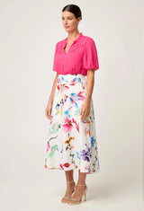 PANDOREA VISCOSE DOBBY STITCH DETAIL YOKE SKIRT in exclusive print, Plume Blossom from Once Was