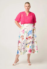 PANDOREA VISCOSE DOBBY STITCH DETAIL YOKE SKIRT in exclusive print, Plume Blossom from Once Was