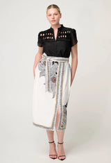 ZENOBIA CONTRAST TRIM VISCOSE DOBBY SKIRT | Ivory Casablanca