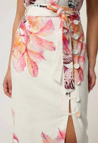 ADRIA STRETCH LINEN VISCOSE MIDI SKIRT in Nautilius Bloom from Oncewa