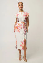 ADRIA STRETCH LINEN VISCOSE MIDI SKIRT in Nautilius Bloom from Oncewa