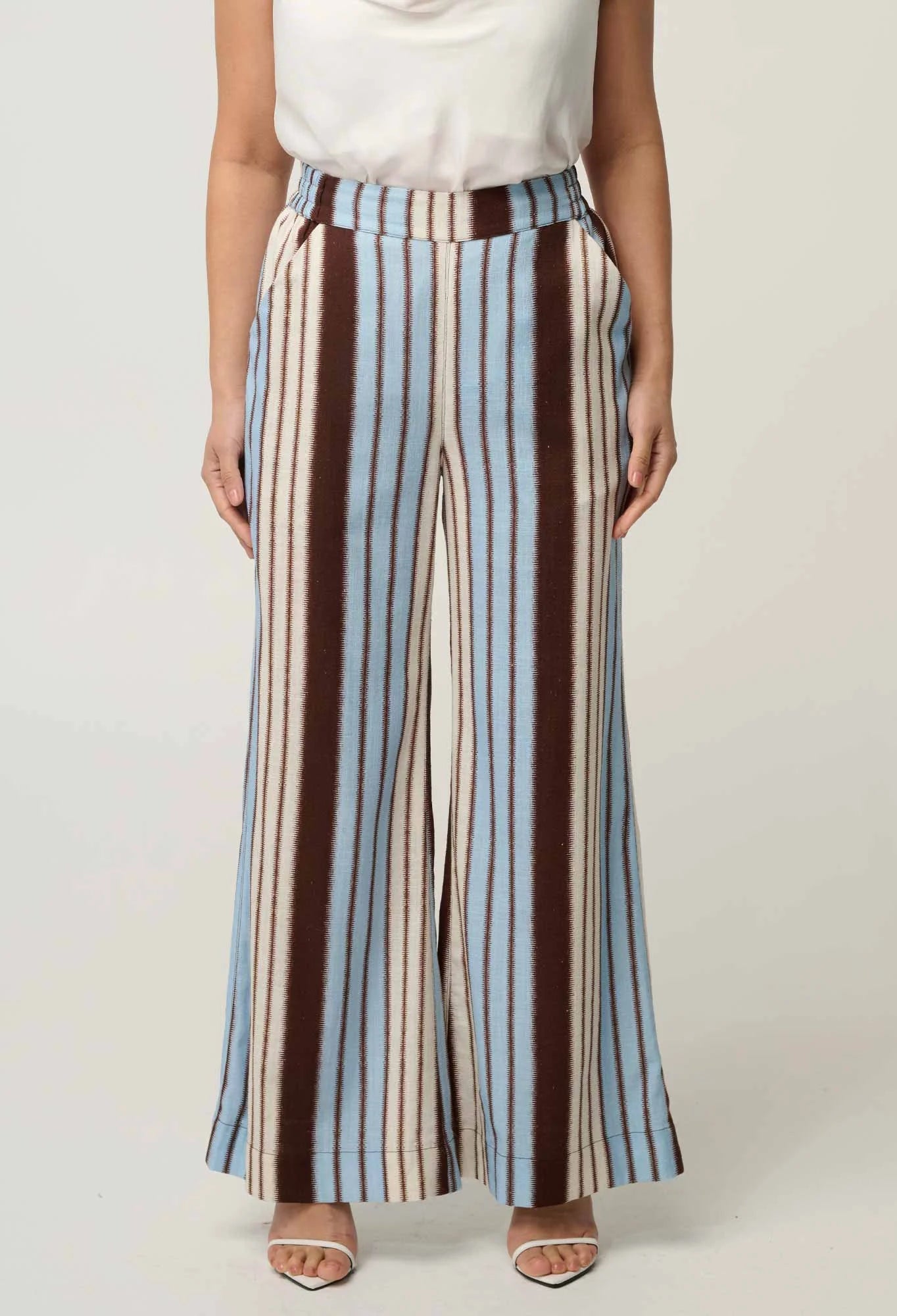 PETITE WILLOW LINEN VISCOSE PANT in Iridescent Stripe from Oncewas