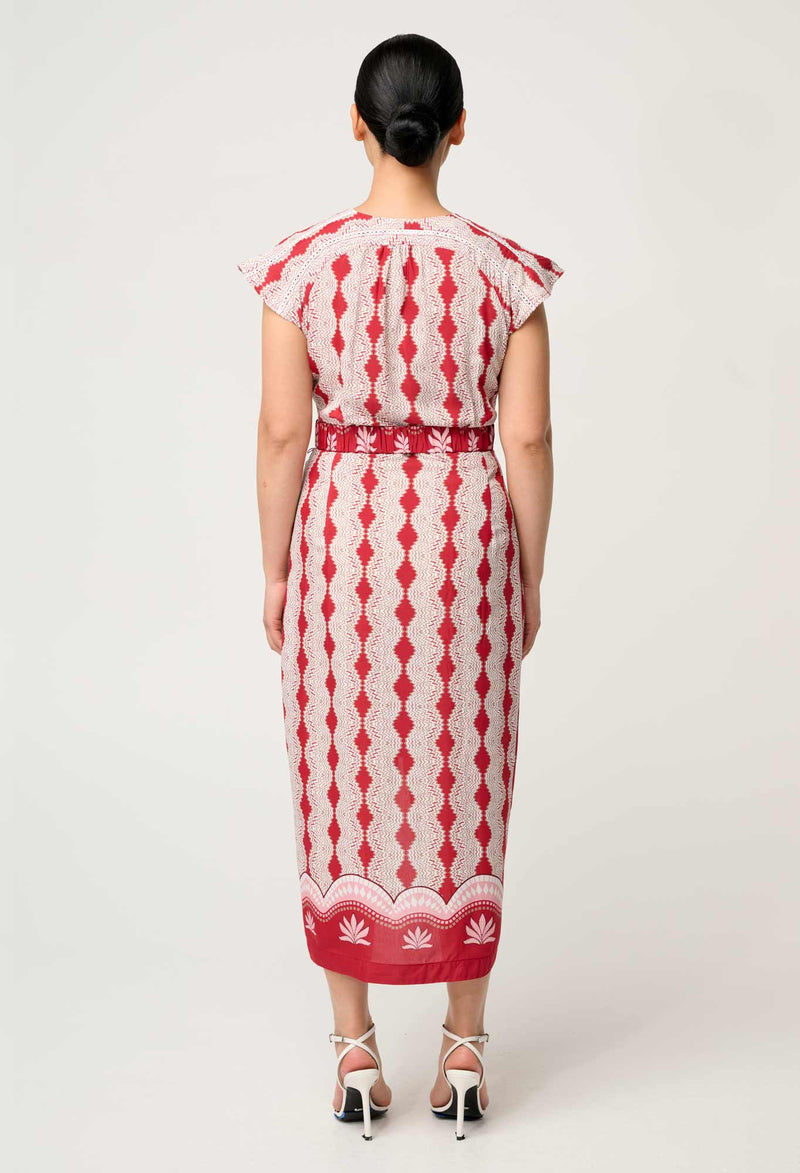 MAYA VISCOSE FAILLE MIDI DRESS | Marrakech Ruby
