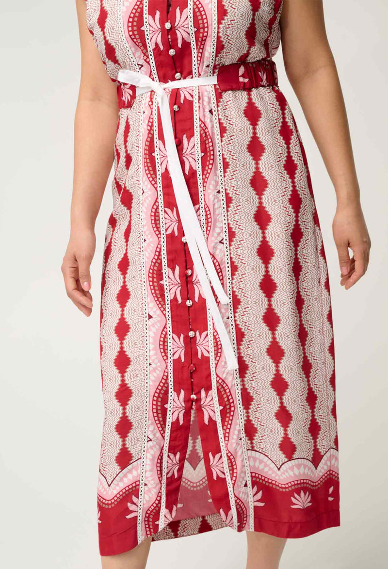 MAYA VISCOSE FAILLE MIDI DRESS | Marrakech Ruby