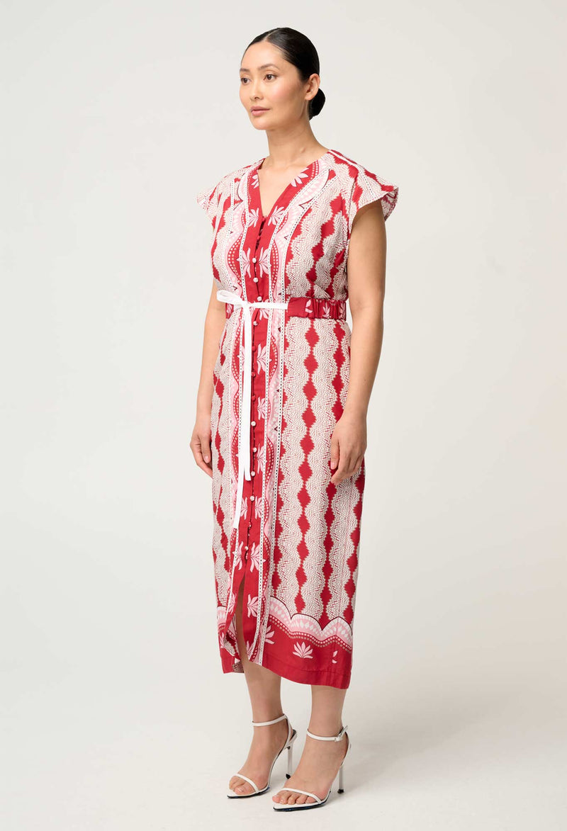 MAYA VISCOSE FAILLE MIDI DRESS | Marrakech Ruby