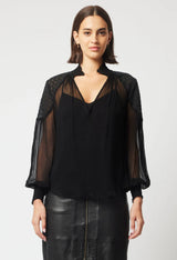 OnceWas Phoenix Viscose Chiffon Blouse in black available from Darling and Domain