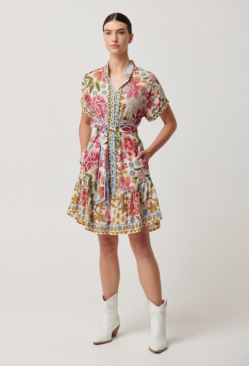 OnceWas Clementine Linen Viscose Shirt Dress in Azalia Fields