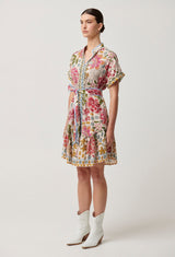 OnceWas Clementine Linen Viscose Shirt Dress in Azalia Fields