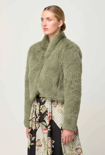 REINA FAUX FUR JACKET in Jade Mist from Oncewas
