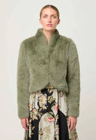 REINA FAUX FUR JACKET in Jade Mist from Oncewas