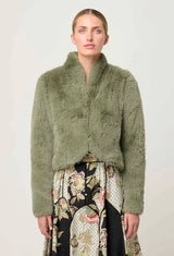 REINA FAUX FUR JACKET in Jade Mist from Oncewas