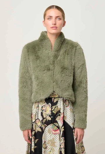 REINA FAUX FUR JACKET in Jade Mist from Oncewas