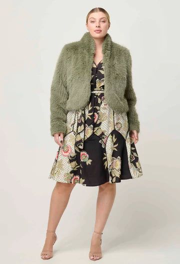 REINA FAUX FUR JACKET in Jade Mist from Oncewas