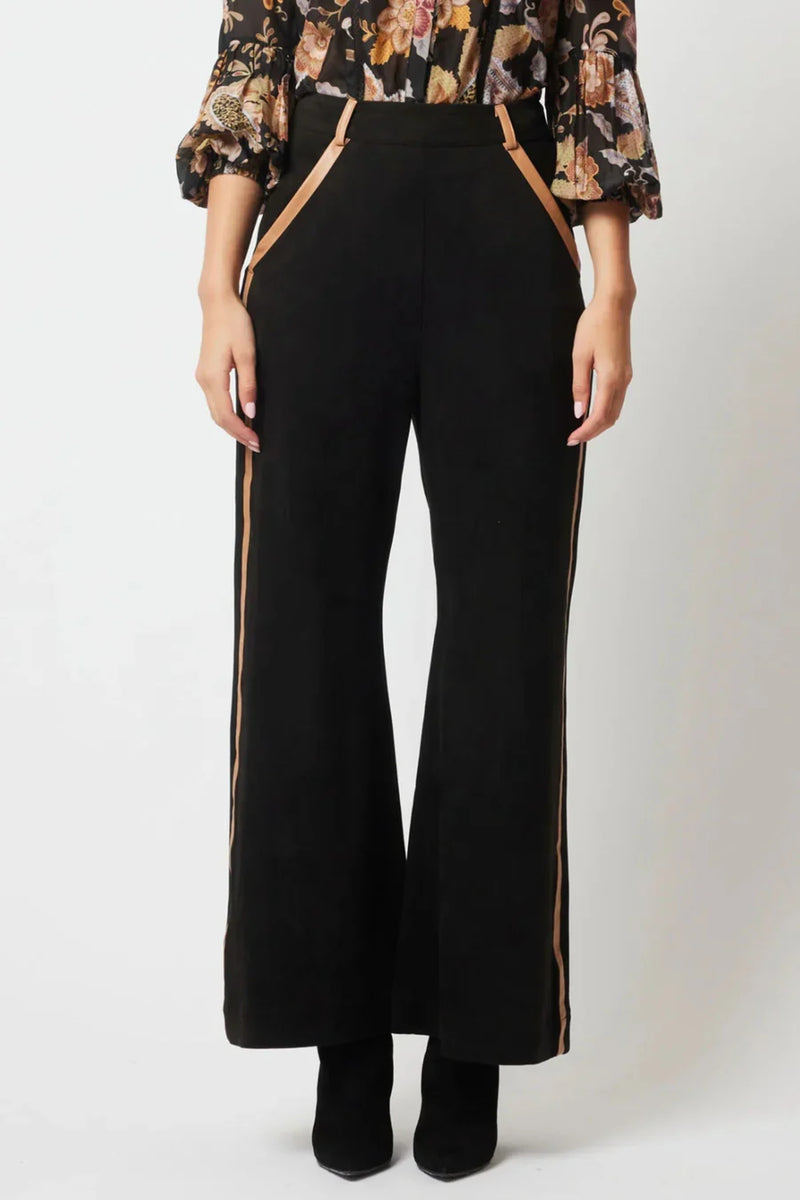 OnceWas Danxia Faux Suede Wide Leg Pant in black available from Darling and Domain