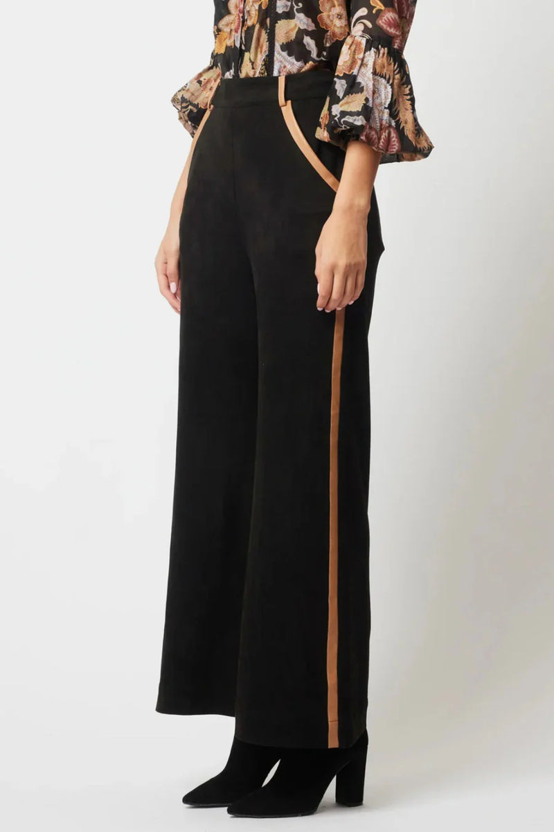 OnceWas Danxia Faux Suede Wide Leg Pant in black available from Darling and Domain