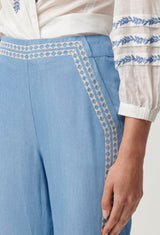 Oncewas Ophelia Tencel Embroidered Pant in cornflower