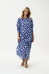 LONG GILLI DRESS | Floreat Cotton Blue Ikat