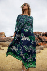 JACKIE ISOLA SUSHI VOILE MAXI DRESS |  Navy + Green