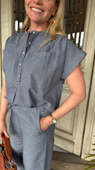 VALENTIN MD STRIPE TOP in Washed Black Stripe by Modstrom