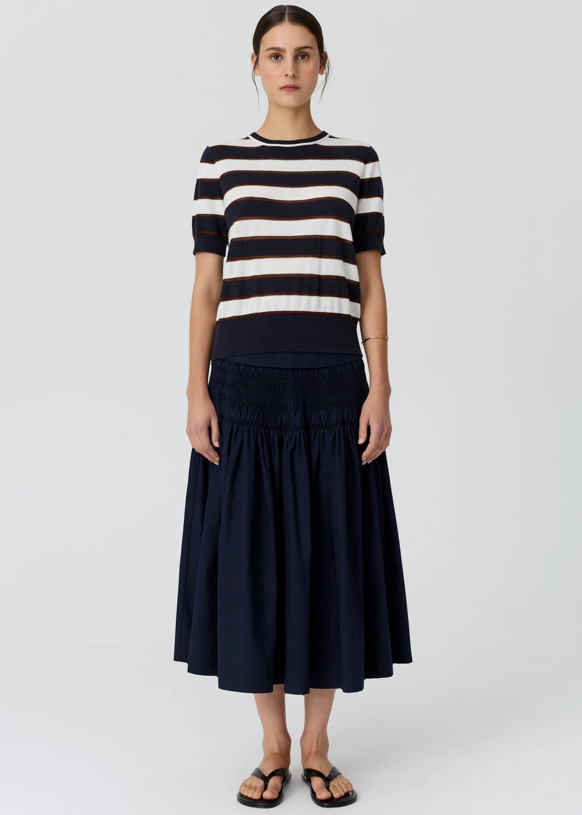DARCEY STRIPE KNIT TEE in Ink + White + Choc by POL Clothing