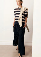 DARCEY STRIPE KNIT TEE in Ink + White + Choc by POL Clothing