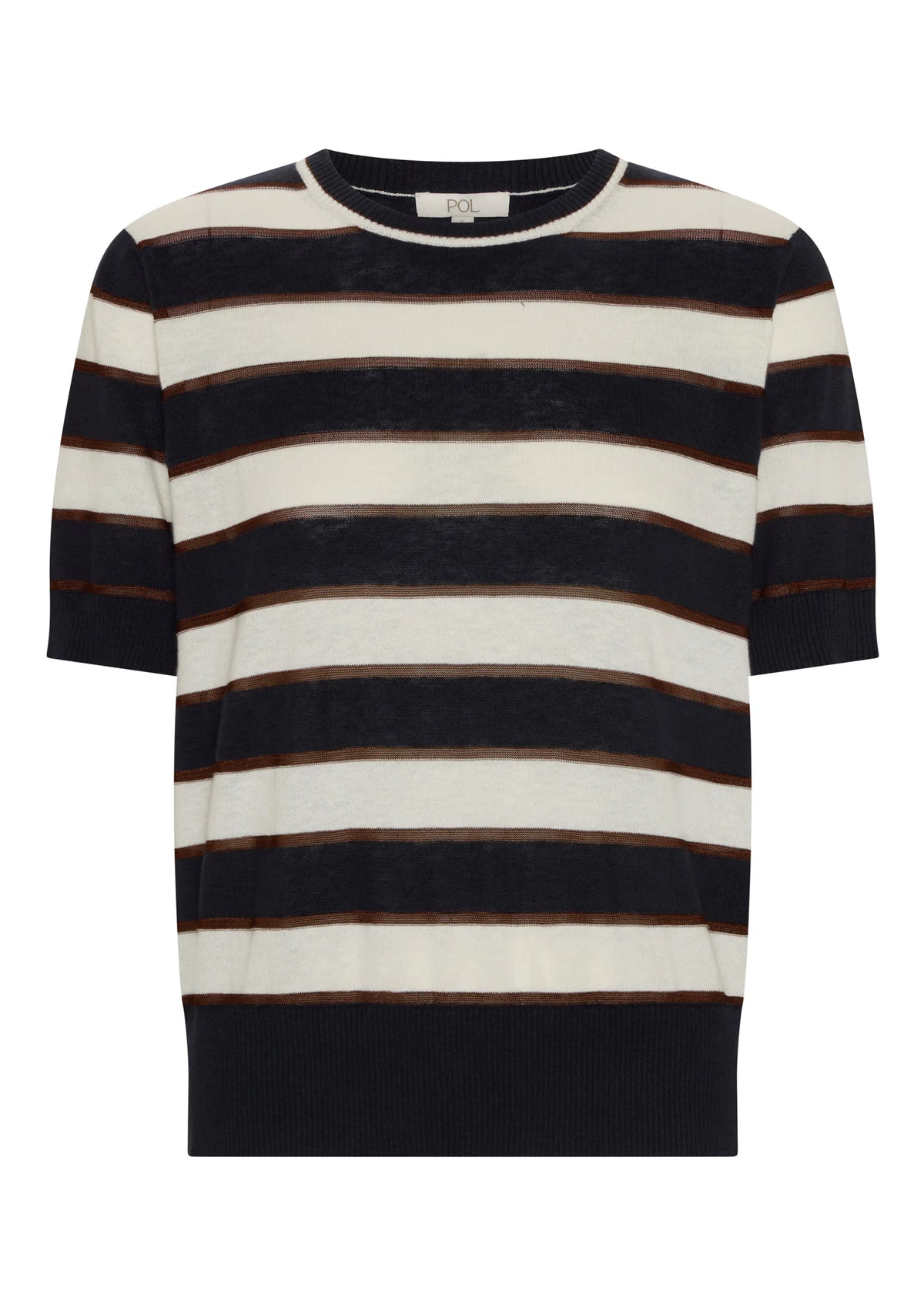DARCEY STRIPE KNIT TEE in Ink + White + Choc by POL Clothing