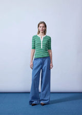 Pacifico MD SS Polo in Medium Green Stripe by Modstrom