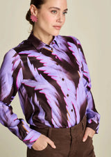 POM BLOUSE | Mila Satin Feathers Brown