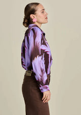 POM BLOUSE | Mila Satin Feathers Brown