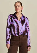 POM BLOUSE | Mila Satin Feathers Brown