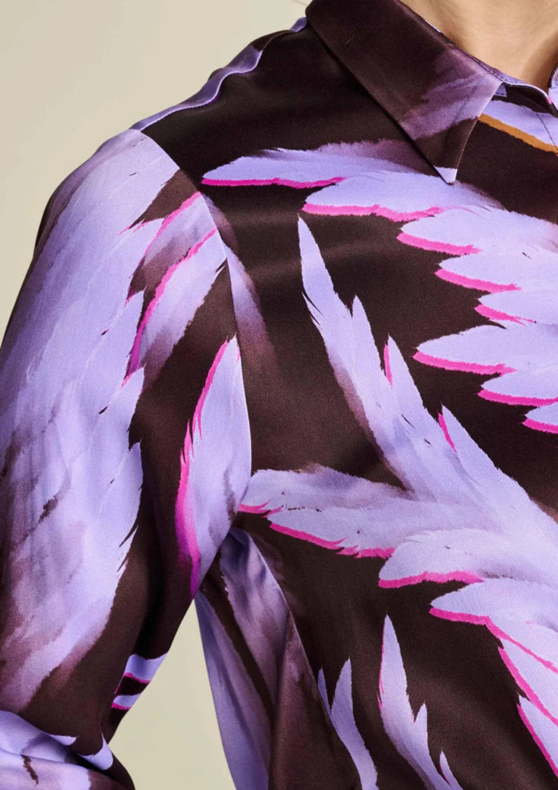 POM BLOUSE | Mila Satin Feathers Brown