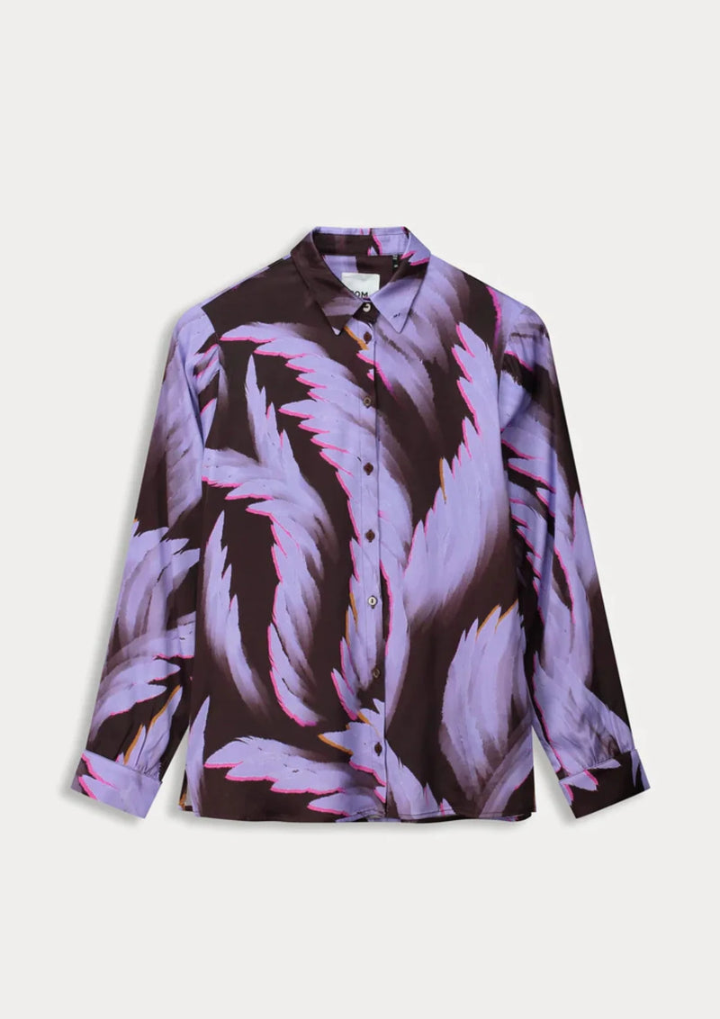 POM BLOUSE | Mila Satin Feathers Brown