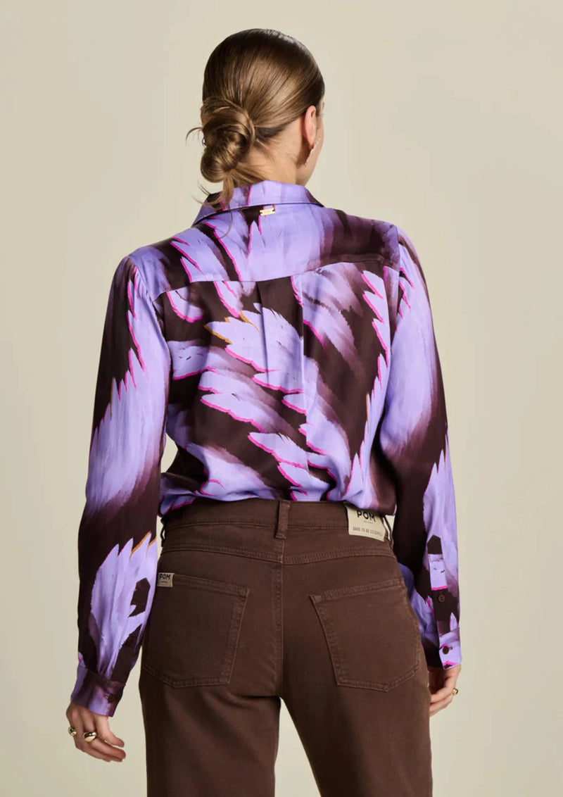 POM BLOUSE | Mila Satin Feathers Brown