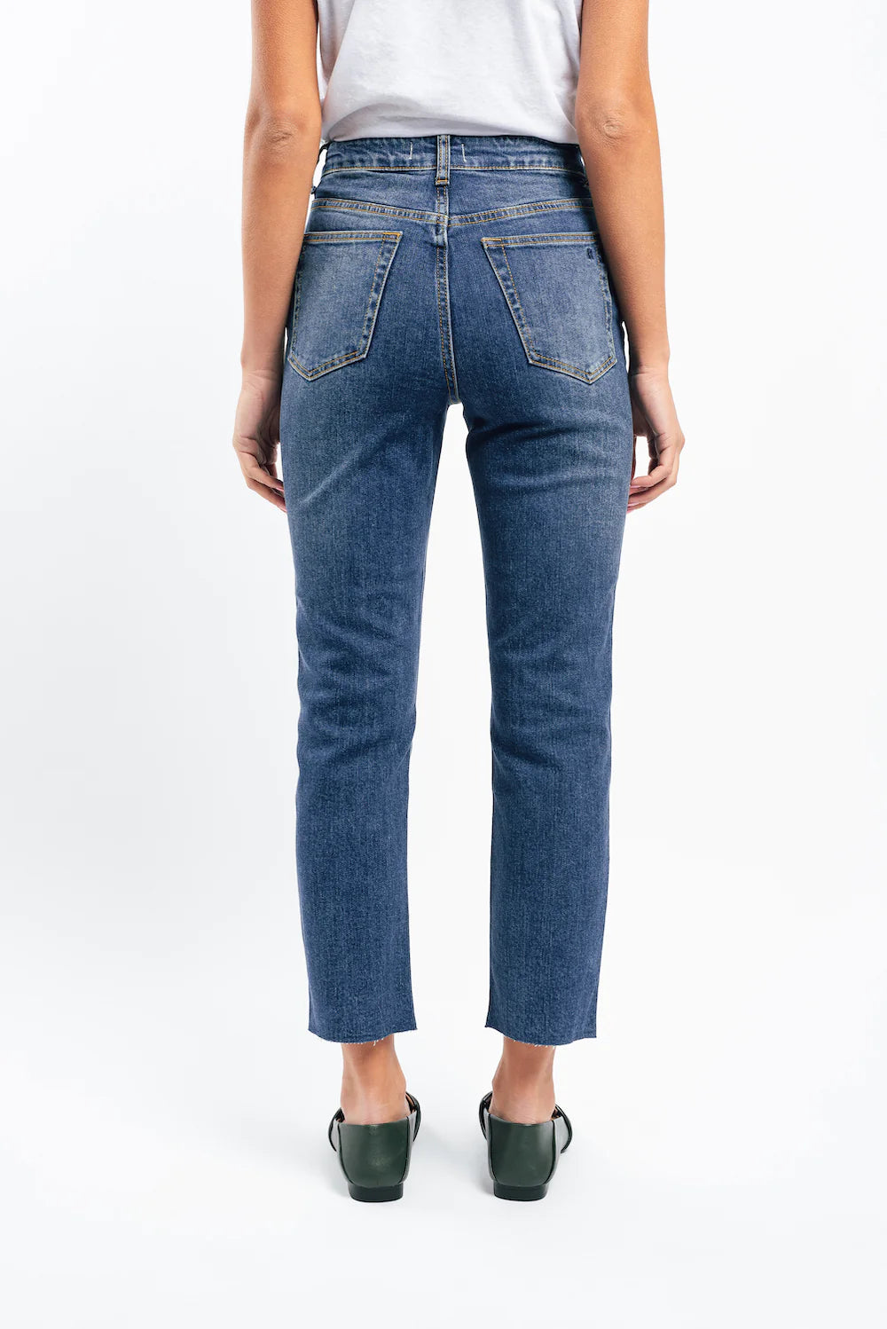 Kireina Australia Rose denim jean raw hem dad wash dark blue