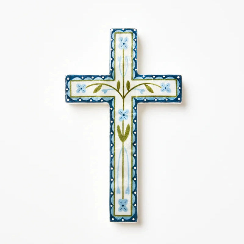 SAMIRA LARGE CROSS in Blue Flower by Jones & Co