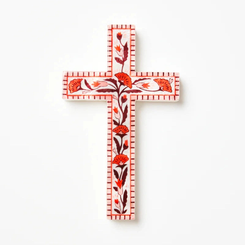 SAMIRA LARGE CROSS in Pink Flower by Jones & Co