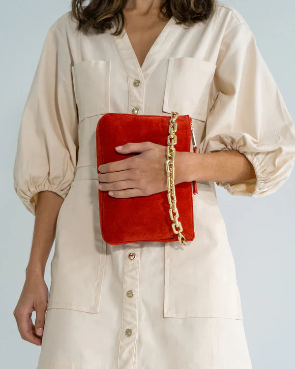 SAMANTHA CROSSBODY BAG in Red Suede by ARLINGTON MILNE