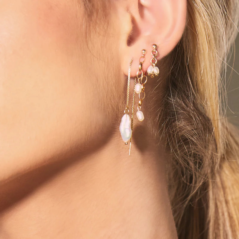 LILY TRIPLE PEARL EARRING | Gold