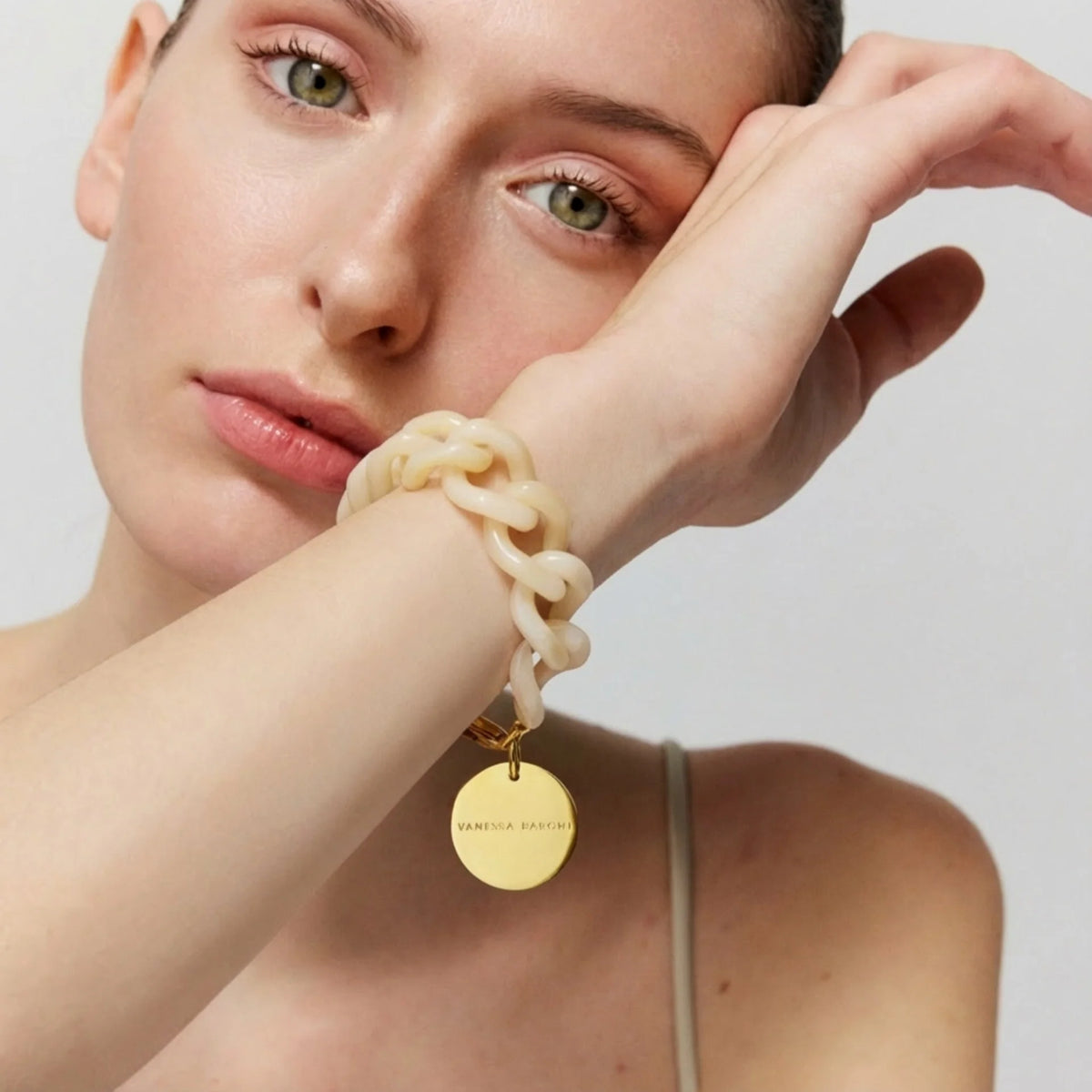 FLAT CHAIN BRACELET in Latte Marble by Vanessa Baroni