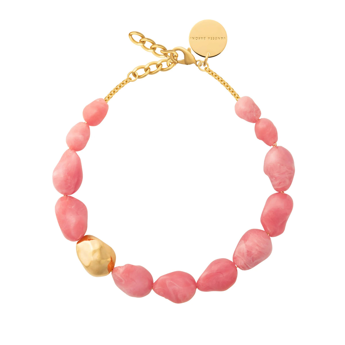 BIG ORGANIC PEARL NECKLACE WITH GOLD in Watermelon Marble by Vanessa Baroni