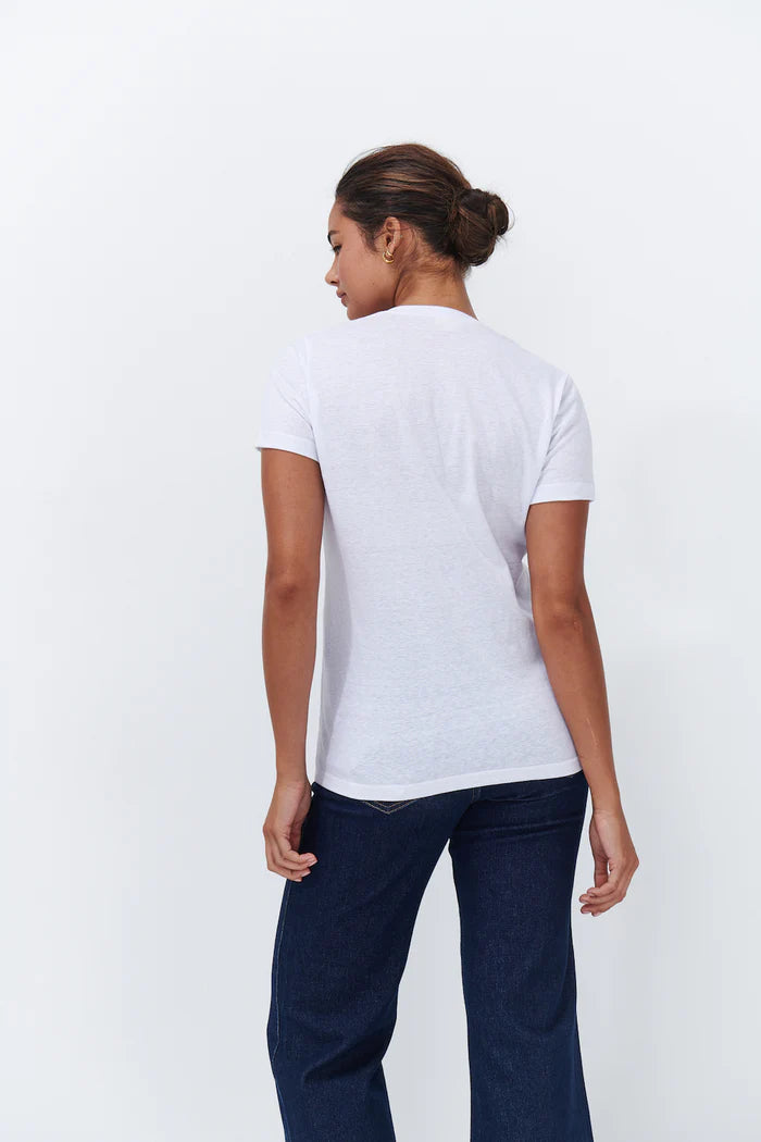 VERONICA V-NECK TEE in White Marle from Kireina