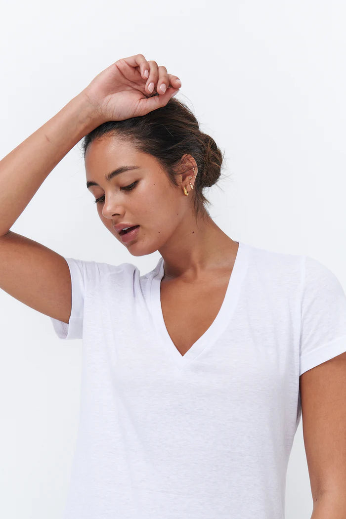 VERONICA V-NECK TEE in White Marle from Kireina