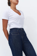 VERONICA V-NECK TEE in White Marle from Kireina