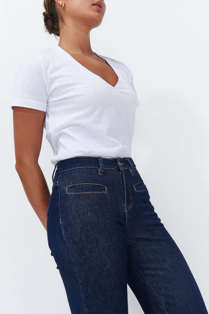 VERONICA V-NECK TEE in White Marle from Kireina