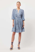 ANTIGUA LINEN VISCOSE BABYDOLL DRESS in Del Mar Stripe from Oncewas