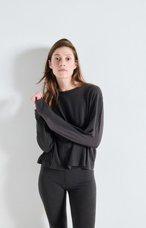 Ypawood Long Sleeve Tee YPA02B in Carbon Melange by American Vintage