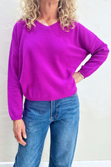 ALICIA CASHMERE KNIT TOP in Purple Neon from Absolute Cashmere