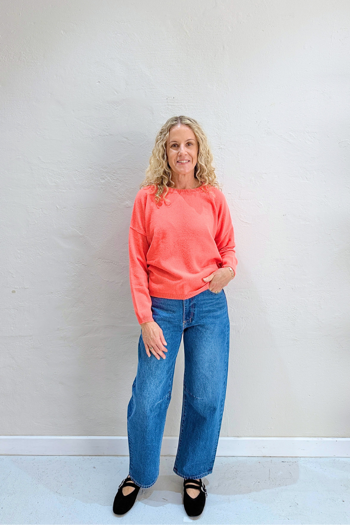KAIRA CASHMERE KNIT TOP in Pomelo Neon by Absolute Cashmere